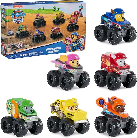 Paw Patrol: Rescue Wheels, 6-Piece Pup Squad Racers, Toy Cars Gift Set, Kids Toys for Boys & Girls Ages 3 and Up | 6 Collectible Toy Cars, Chase, Marshall, Skye, Rubble, Rocky & Zuma Racers, Kids Toys for Boys & Girls Ages 3+