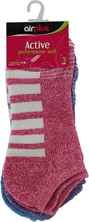 Airplus Women's Active No Show Bright Socks (3 Pack), Assorted