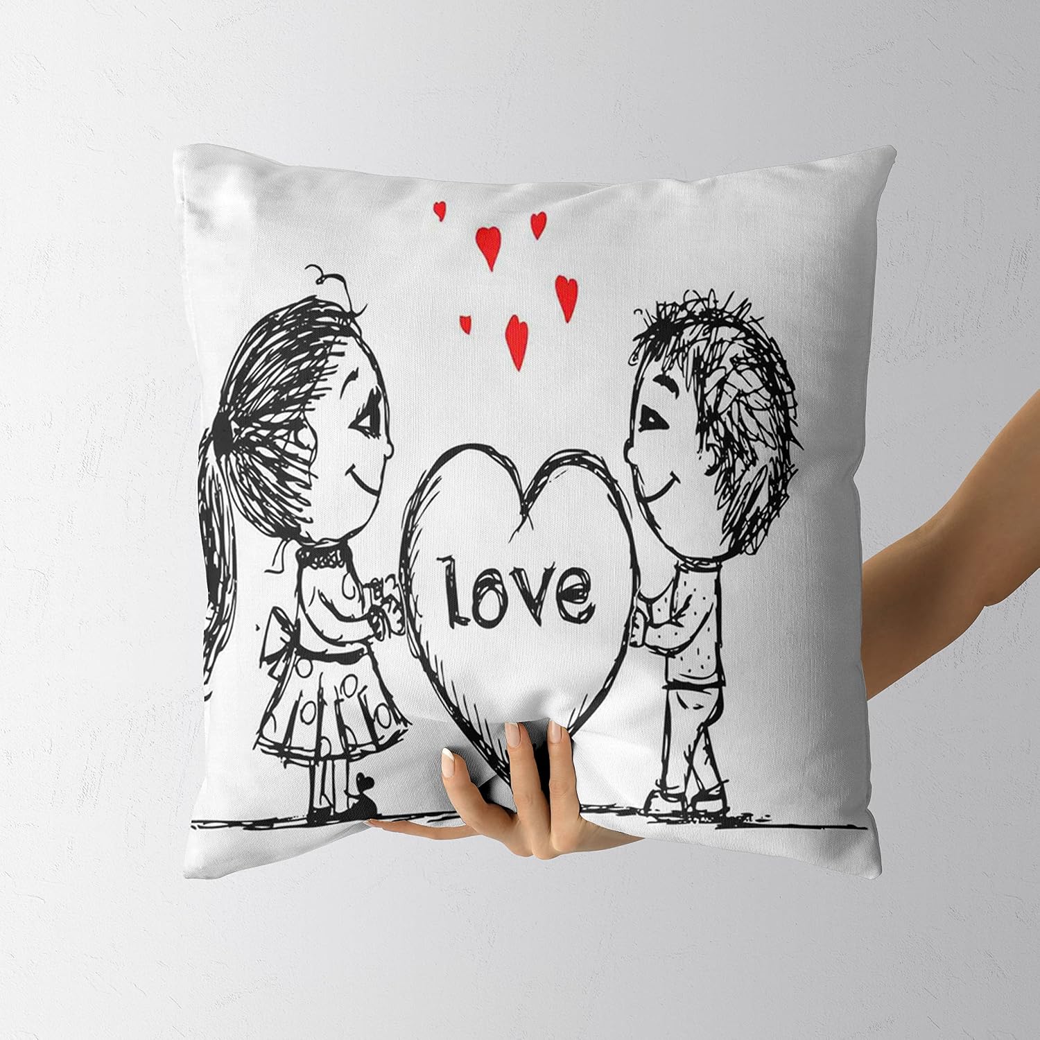 Love,Sketch Couple Holding a Heart Abstract Little Characters Lovers,Vermilion Black White Bed Pillows for Sleeping
