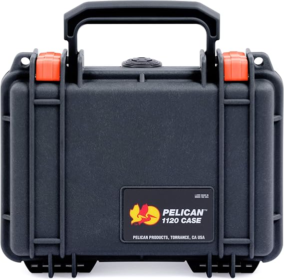 Pelican Protector 1120 Case by ColorCase - Black - Small Size Waterproof Case (Case Only) - Orange Latches