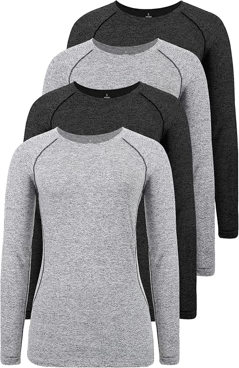 3-4 Pack Dry Fit Long Sleeve Tshirt for Women Moisture Wicking Long Sleeve Tee Outdoor Compression Running Workout Tops