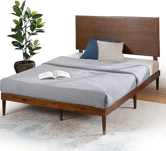 ZINUS Raymond Wood Platform Bed Frame with Adjustable Wood Headboard, Solid Wood Foundation, Wood Slat Support, No Box Spring Needed, Easy Assembly, King, Brown
