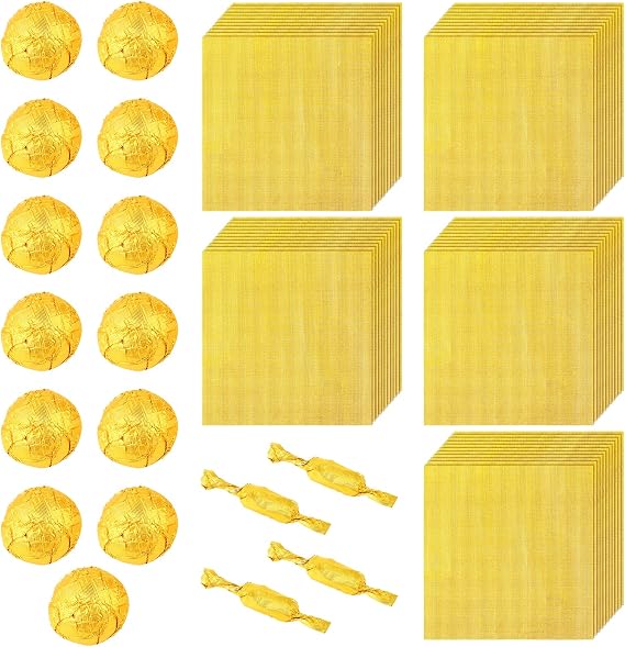 300 Pcs Gold Foil Candy Wrappers, 3x3 Inches Square Golden Chocolate Wrappers Aluminium Foil Wrapping Paper DIY Candy Chocolate Packaging for Wedding Birthday Party