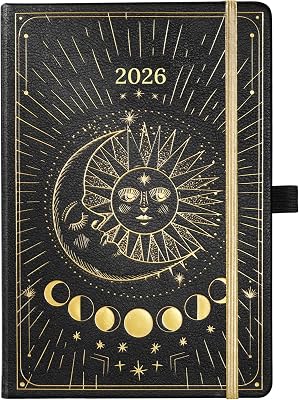 2026 Planner - Planner 2026, Jan 2026 - Dec 2026, 5.75 x 8.25, 2026 Weekly Monthly Planner, Faux Leather Planne-r 2026 with Back Pocket & 40 Notes Pages - The Sun and Moon