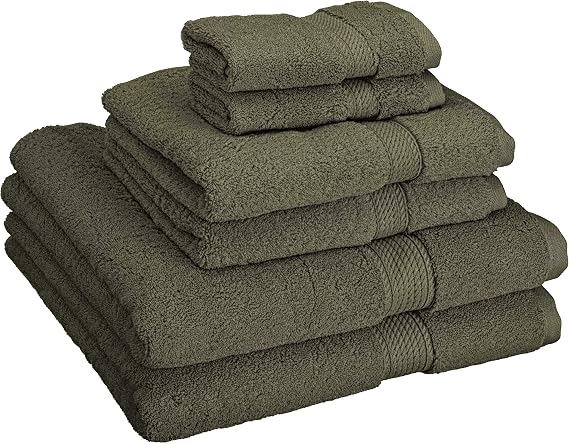 SUPERIOR Egyptian Cotton Solid Towel Set, 6-Piece, 6PC, Moss
