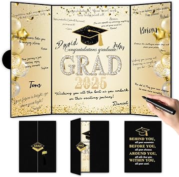 Graduation Decorations 2025 Guest Book, Grad Party Decorations Class of 2025, Black and Gold