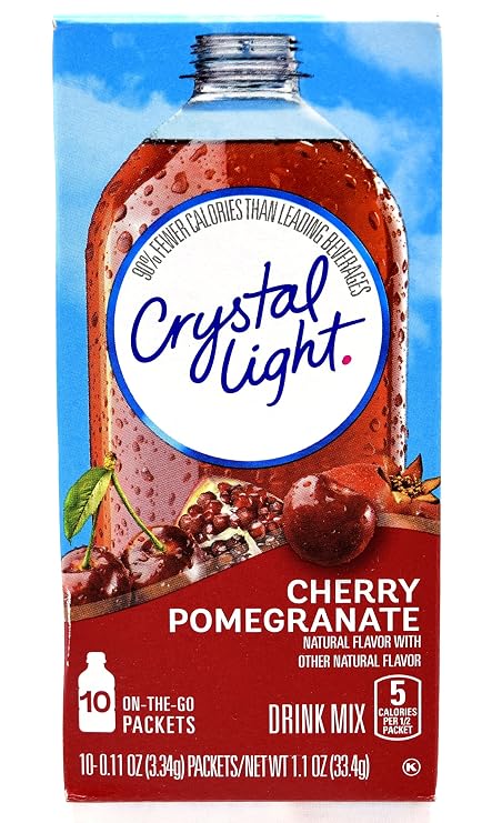 Crystal Light On-The-Go Drink Mix Packets, Sugar Free Powdered Water Enhancer, Naturally Flavored Low Calorie Beverage Mix, Cherry Pomegranate, 0.11 Ounce Packets, 10 Count (Pack of 10)