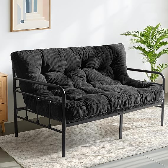 MAXYOYO 6" Futon Mattress Full Size, Tufted Futon Bed (Frame Not Included) | Thick Futons Sofa Couch, Versatile Floor Mattress for Adults, Shredded Foam Filling, Black