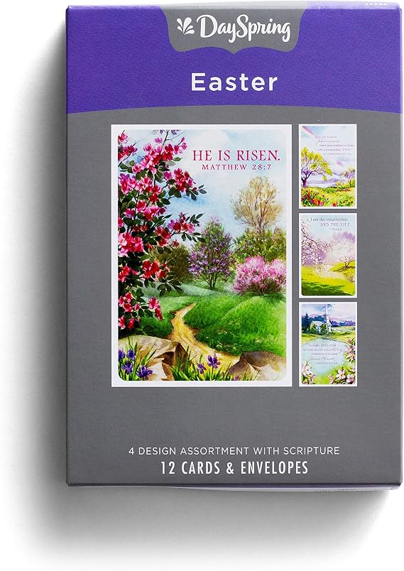 DaySpring - Easter - He is Risen - 4 Design Assortment with Scripture - 12 Boxed Cards & Envelopes (J4926)