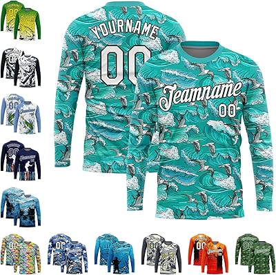 Custom Novelty Fishing Shirt for Men Teens, Long Sleeve Graphic Tees Football Jersey Tops Printed NameNumber