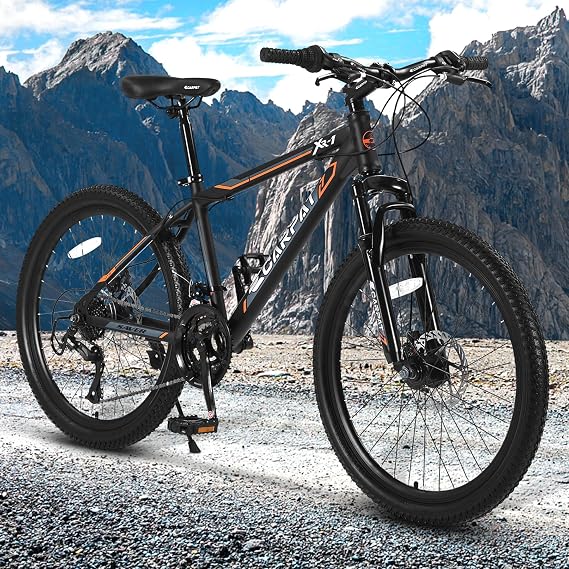 24 Inch Mountain Bike,21 Speed with High-Carbon Steel Frame Bike for Adults,Dual Disc Brake Mountain Bicycle for Men Womens Adult