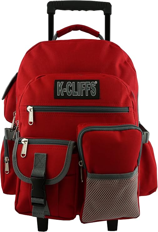 K-Cliffs Heavy Duty Rolling Backpack School Bookbag with Wheels Deluxe Wheeled Daypack