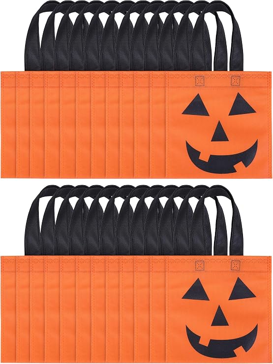 Boao 24 Pcs Halloween Pumpkin Tote Bags Gift Bags for Party, 7.9"