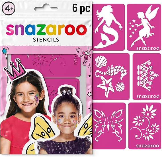 Snazaroo Face Paint Stencils, Set of 6, Fantasy | Create Fun Designs, 6 Stencil Designs, Easy to Use, Safe for Children, Flexible, Re-Usable, Washable, Adhesive Backing