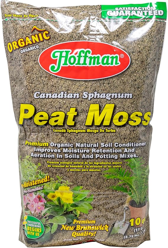 Hoffman Canadian Sphagnum Peat Moss Soil Conditioner to Improve Moisture Retention and Aeration, 10qt Bag