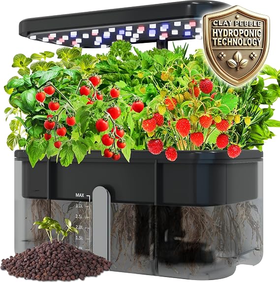 Clay Pebble Hydroponics Growing System Kit Indoor Herb Garden with Smart LED Grow Light, Adjustable Height, and Complete Grow Kit Nutrients Included for Cutting-Edge Indoor Gardening.