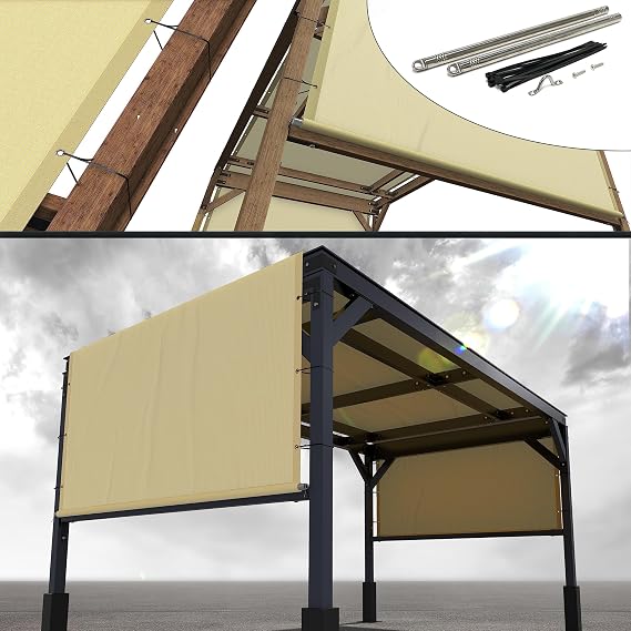 Royal Shade 8' W x 12' L Beige Pergola Cover, 220GMS Colth with Rod(Custom Size)