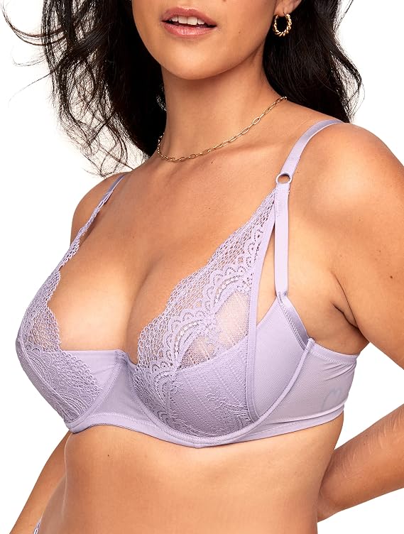 Adore Me Kaia Contour Unlined Bra - 30A-46DDD Underwire Bra for Women with Padded Quarter Cups, Adjustable Straps, Lace