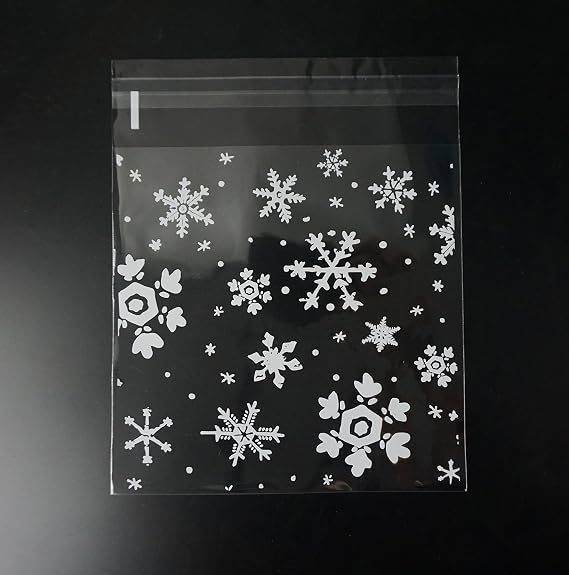 Bilipala 100Pcs Christmas Treat Bags Snowflake Resealable Cookie Bags