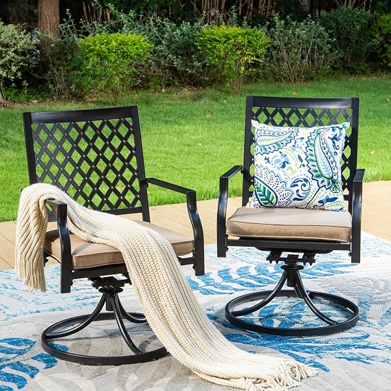PHI VILLA Swivel Patio Dining Chair Set of 2