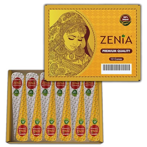 Zenia Premium Henna Cones (35g Each) - 100% Natural Ready to Use Henna Paste Hair Color Hair Dye Cones Reddish Brown Color (12 Pack)