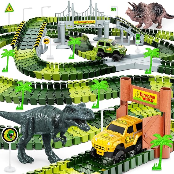 Dinosaur Tracks, 271 PCS Create A Dinosaur World Road Race Kids Boys Toys