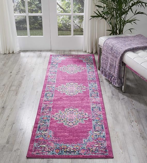 Nourison Home Passion Fuchsia 2'2" x 7'6" Area Rug - Easy Clean, Non Shedding, Bed Room, Living Room, Dining Room, Kitchen (8' Runner)