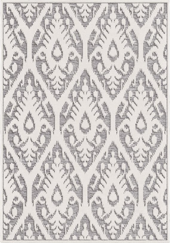 Orian Rugs Boucle Collection 398793 Indoor/Outdoor High-Low Salvador Area Rug, 5'2" x 7'6", Natural Ivory/Grey