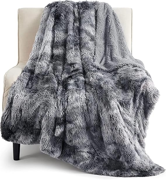 Bedsure Faux Fur Fluffy Fleece Sherpa Blanket Couch Throw Grey 50"x60"