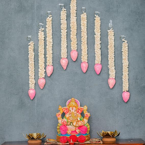Desi Favors Indian Lilly with Pink Lotus Bud - Artificial Flowers Pink Lily Lotus Hangings - Indian Pooja Decorations for Festival Diwali, Holidays, Backdrop, Parties, Wedding, Garden-1 Ft (Pack of 5)