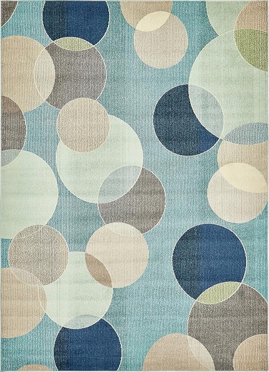 Unique Loom Chromatic Collection Modern Bokeh & Vibrant Abstract Area Rug For Any Home Decor (9' 0 x 12' 0 Rectangular, Blue/ Beige)