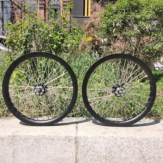 20 inch Heavy Duty Bike Wheels Set 10 Gauge 36 Spokes, Double Wall Aluminum Alloy Cycling Wheel, 20" Bicycle Rim (Front & Rear) (Black) Disc Brake
