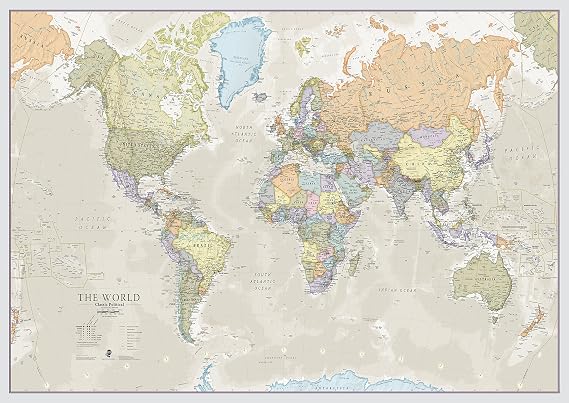Classic World Map - Front Lamination - A0 118.9 x 84.1 cm | Maps International - Front Laminated finish