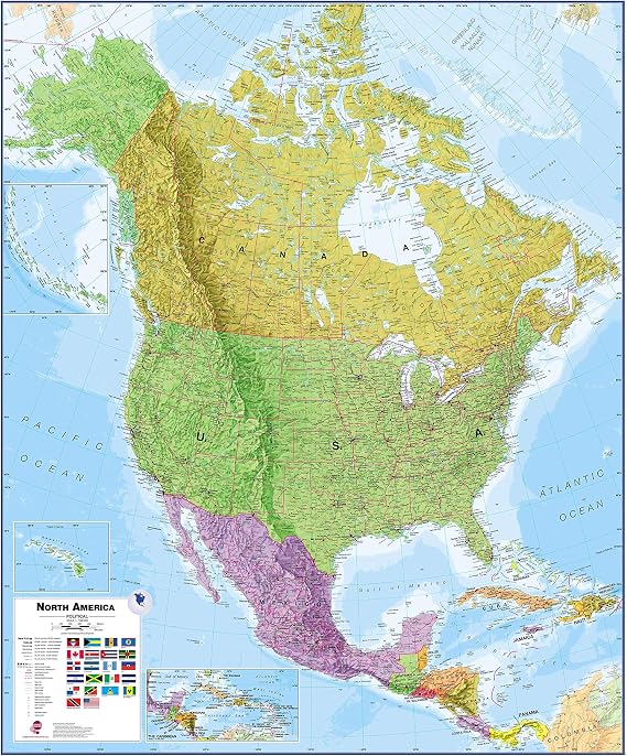 North America Large Political Wall Map Paper 47 x 39 in | Maps International - North America - Political Map