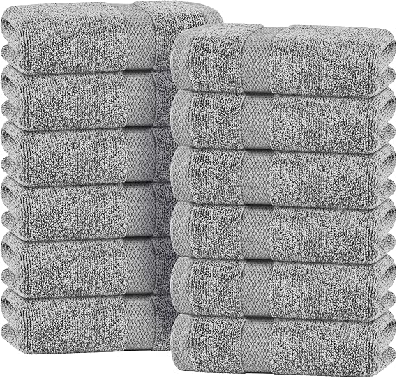 White Classic Light Gray Hand Towels for Bathroom [12 Pack] Cotton Hand Towel Bulk for Gym, Kitchen and Spa, 16x27 Inches Soft Highly Absorbent Quick Dry Terry Salon Towels